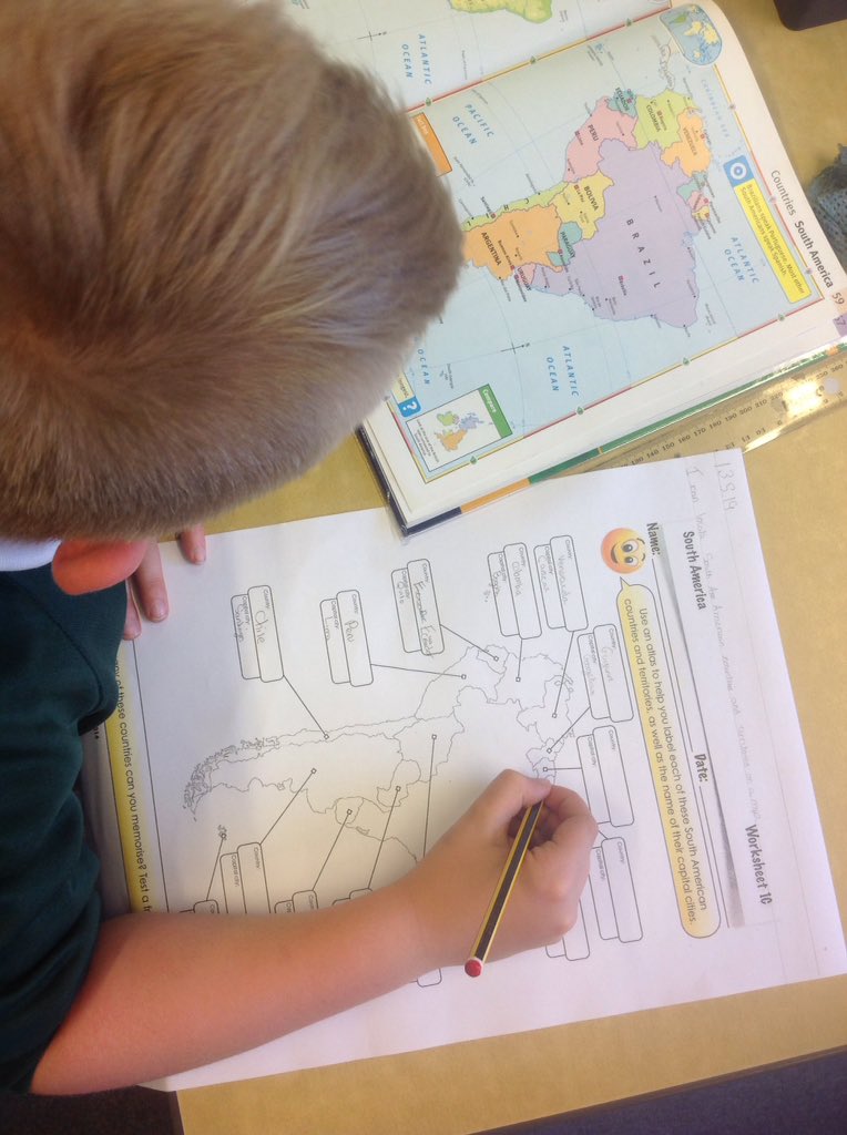 HensallClass's tweet photo. So studious! Concentrating on labelling countries and territories of South America. https://t.co/XCoqz1R5Qi