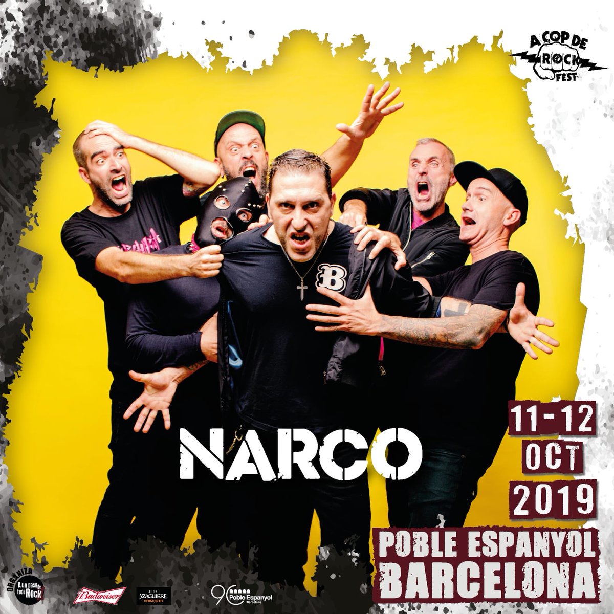 💥👊¡CUARTA CONFIRMACIÓN: NARCO!👊💥

Desde la mismísima Sevilla del diablo llega el cuarto grupo que pasa a formar parte del cartel del A cop de rock fest 2019: NARCO.
¡los andaluces subirán a nuestro escenario a repartir espichufrenia para tod@s!