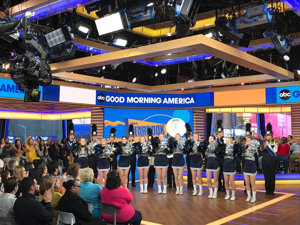 NHPBands's tweet photo. Thinking we’re the official marching band of @GMA now? #marchingband #gma #newhydepark #cheerleading https://t.co/neTK9ebPPW