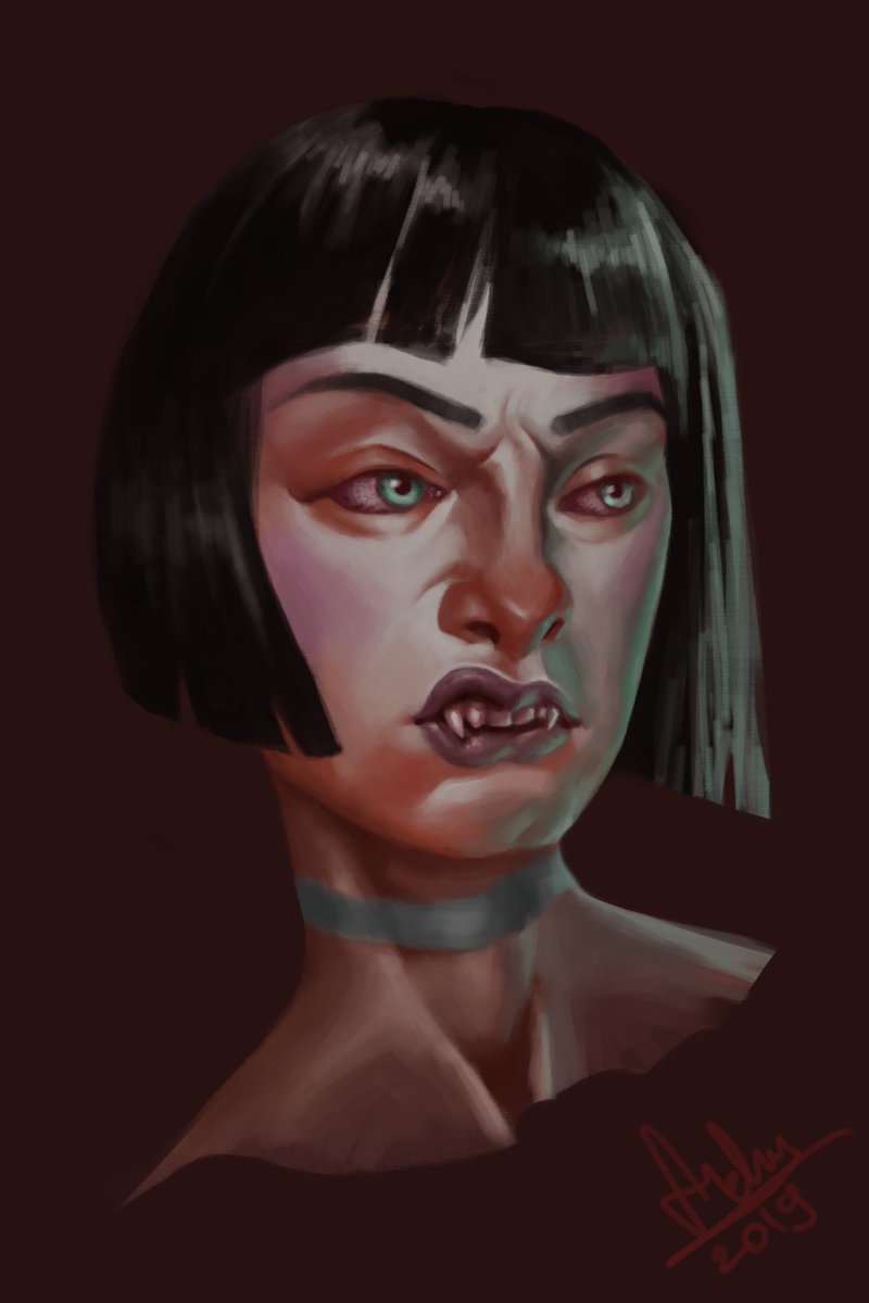 Quick portrait of an angry vampire girl. Let me know what you think! ;))

#art #artist #artistsontwitter  #portrait #vampireportrait #vampirethemasquerade  #anatomy #digitalillustration #digitalart #digitalartwork