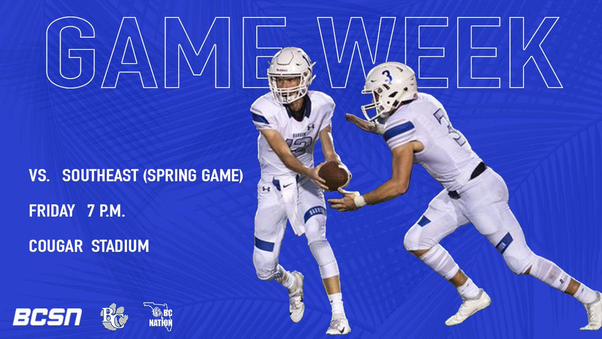 BCSNLive's tweet photo. It's Game Week! @BCCougarsFB takes on Southeast in their spring game this Friday at 7pm! @BarronCollier https://t.co/0cpMtTRuRC