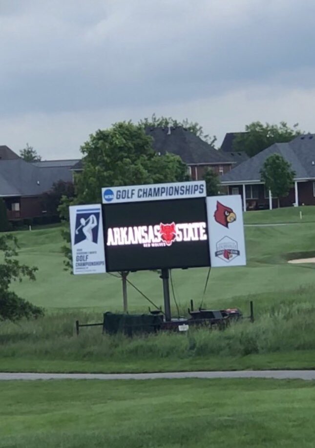 AStateMGolf's tweet photo. We’re officially underway at the University of Louisville Golf Club. #WolvesUp #NCAAGolf https://t.co/q2J3M3mzdr