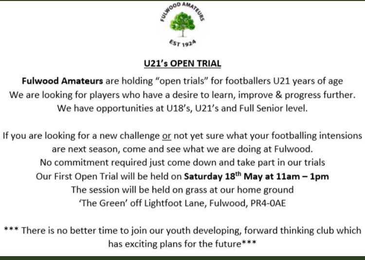 AdelePitt's tweet photo. Open Trial 18th May ⁦@Fulwoodams⁩  Get yourself https://t.co/ieUJR7Q2SB apart of the exciting times ahead 
Any information dm ⁦@Fulwoodams⁩ ⁦@AmateursAcademy⁩ ⚽️🔵⚪️ https://t.co/zgZAaqHQbn