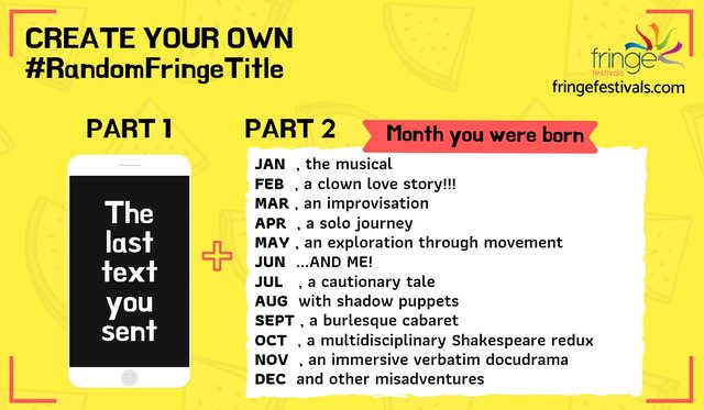 HamFringeHFTco's tweet photo. It's time for a @fringefests game! What's your #RandomFringeTitle? Our associate producer Franny is proud to present "Snacks! Yum!!! And Other Misadventures". What's yours? #hamontfringe #fringefests https://t.co/rrrRNMoPgq