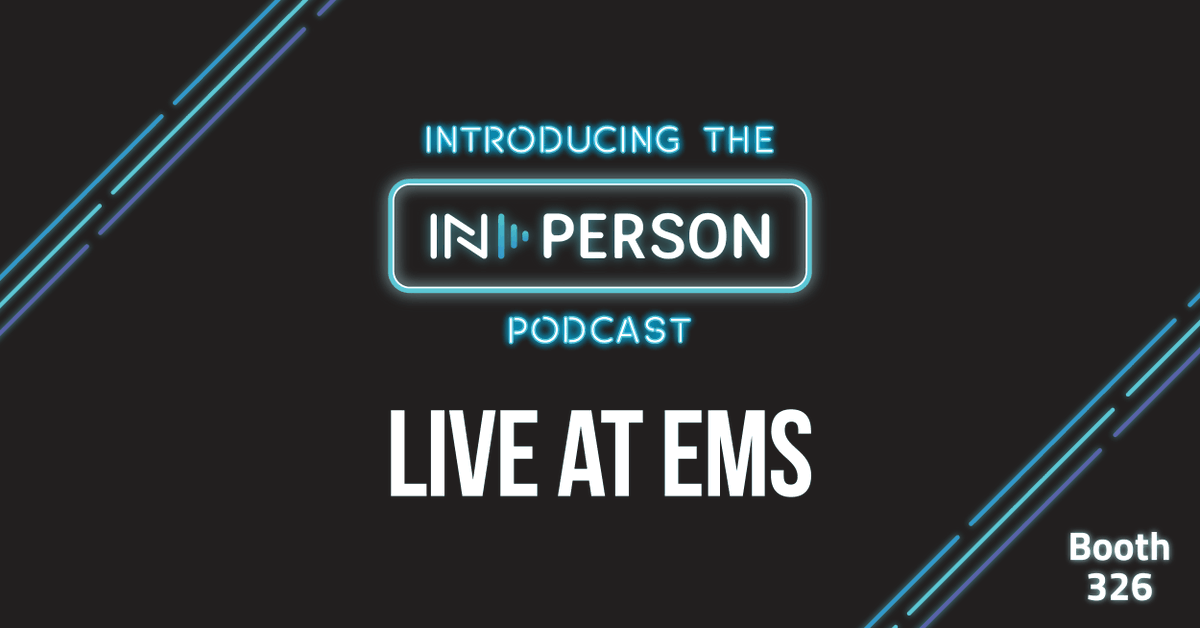 Bizzabo's tweet photo. The #INPERSONpodcast will be on the ground LIVE at #EMS19. 
Stop by Booth 326 for your personal feature.
Learn more here: https://t.co/1cgoKYY3u9
#EMSLive https://t.co/X1gNsi5jrR