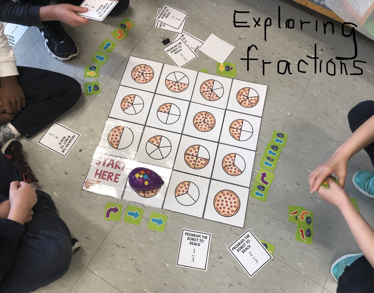 TeacherMomOfTwo's tweet image. Set up a bunch of math-based #coding centres for a grade 1 workshop today: sequencing algorithms, exploring fractions, measuring area and programming addition and subtraction. Lots of excitement and learning happening! #TCDSBcodes #tcdsb21c #CSForAll