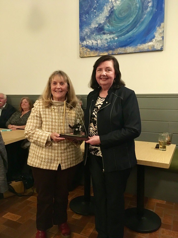 resurgoplace's tweet photo. Every year, an award is given out in #MollyKool’s honour to recognize #WomenInCultureMW in SE New Brunswick who have contributed significantly in the community in areas such as #arts, #culture, #conservation and #environment. Three cheers for this year’s winner, Dawn McLean! https://t.co/wxkH6CMWrv