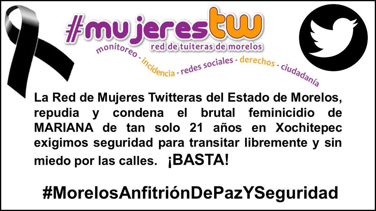 Hacemos un llamado Urgente al Gobierno del Estado #Morelos y a los municipios con Alerta de Genero (8) para que tomen medidas expeditas ante los feminicidios y homicidios  de mujeres en el estado  y actúen de manera inmediata #NomasViolenciaHacia las Mujeres #MorelosConPaz