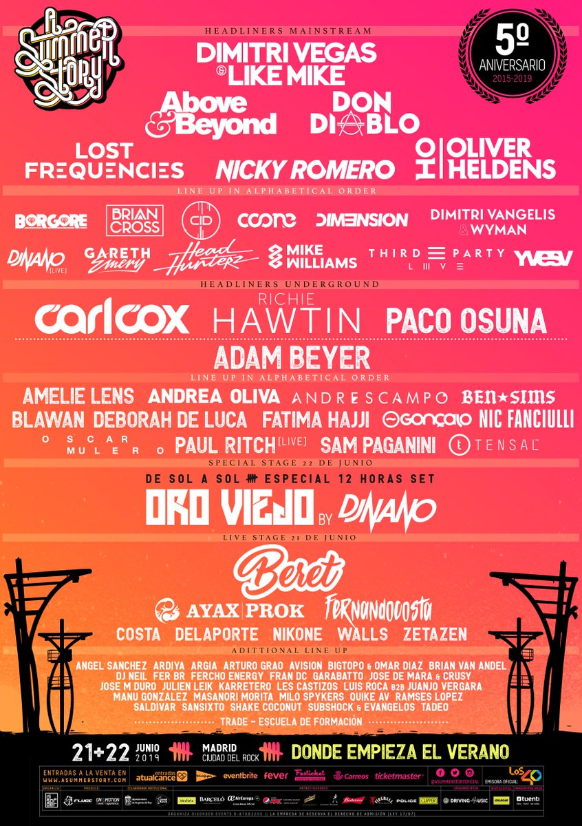 RT+FOLLOW. Sorteo dos abonos. ¡Así queda nuestro 5º Aniversario! Más de 70 artistas, más de 40.000 personas cada día, 4 escenarios y 2 días mágicos en los que bailaremos de sol a sol escribiendo una de las mejores historias de verano de nuestras vidas. asummerstory.com