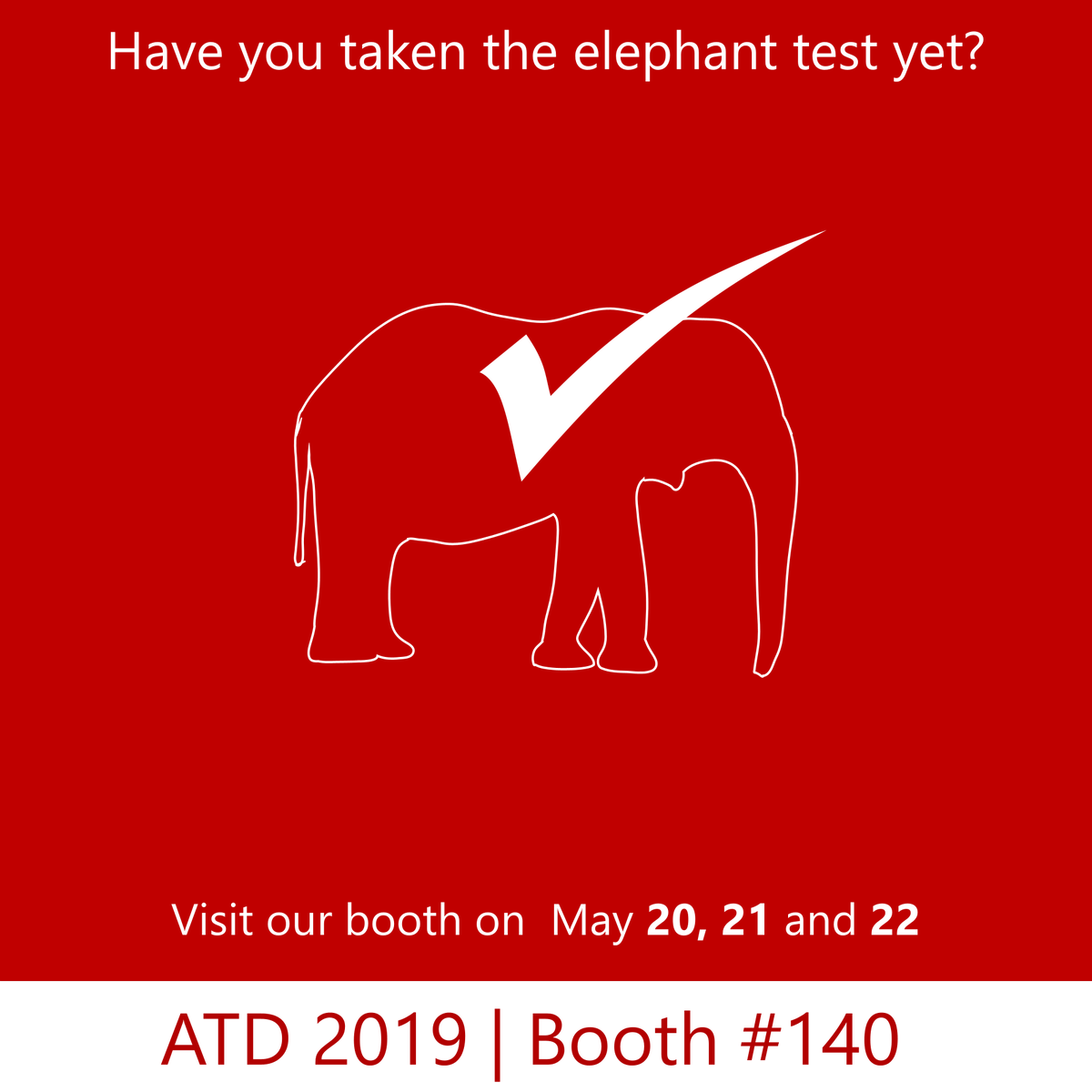 Aktrea1's tweet photo. Come take the elephant test this ATD! #Aktrea #ATD2019 #Booth140
Add booth #140 to your show map at https://t.co/f1UTZUEpw9 https://t.co/gXM74fH4CL