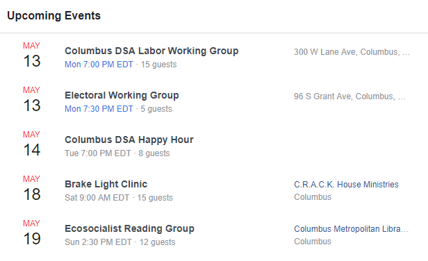 Event listings from our facebook page. See the link in the tweet for details.