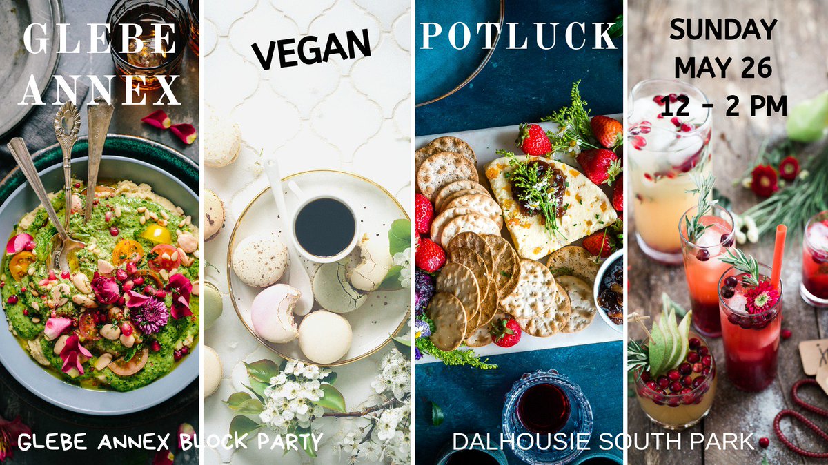 GABlockParty's tweet photo. 📣 Please join us for a VEGAN POTLUCK on Sunday, May 26 12 to 2 pm! 🥖🥙🥧🍹🍇🍉

Bring a vegan dish, your plate and cutlery! 🍽🥣🍴🥄🥢

Bring a chair! ⛱🎉🎪

Dalhousie South Park #GlebeAnnex #VEGANpotluck https://t.co/ET4xqnoB6n