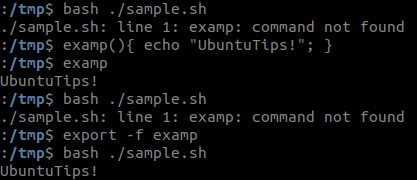 UbuntuTips's tweet image. you can always use  &quot;export -f funct_name&quot; to make function that was defined in one script usable in another.
#Ubuntu #Bash #PowerUser #Linux
