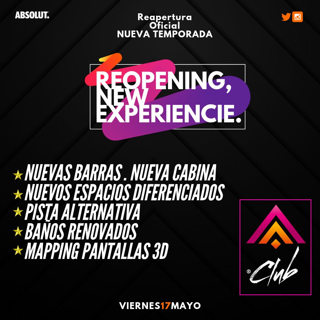ClubA_Ok's tweet photo. ¡SORTEO REAPERTURA! 

📆 Viernes 17 Mayo
⏰ 1.30 - 6.00 
📋 Listas y Cumples
💳 Invitaciones Especiales

👉 CON TU RTW YA ESTÁS PARTICIPADO POR UNA MESA #VIP 👑 PARA 5 AMIGOS TODO PAGO 👈

#NewExperiencie #NosRenovamos #ClubA #ElClubQueBuscas #ViernesPower https://t.co/ADAficGPHE
