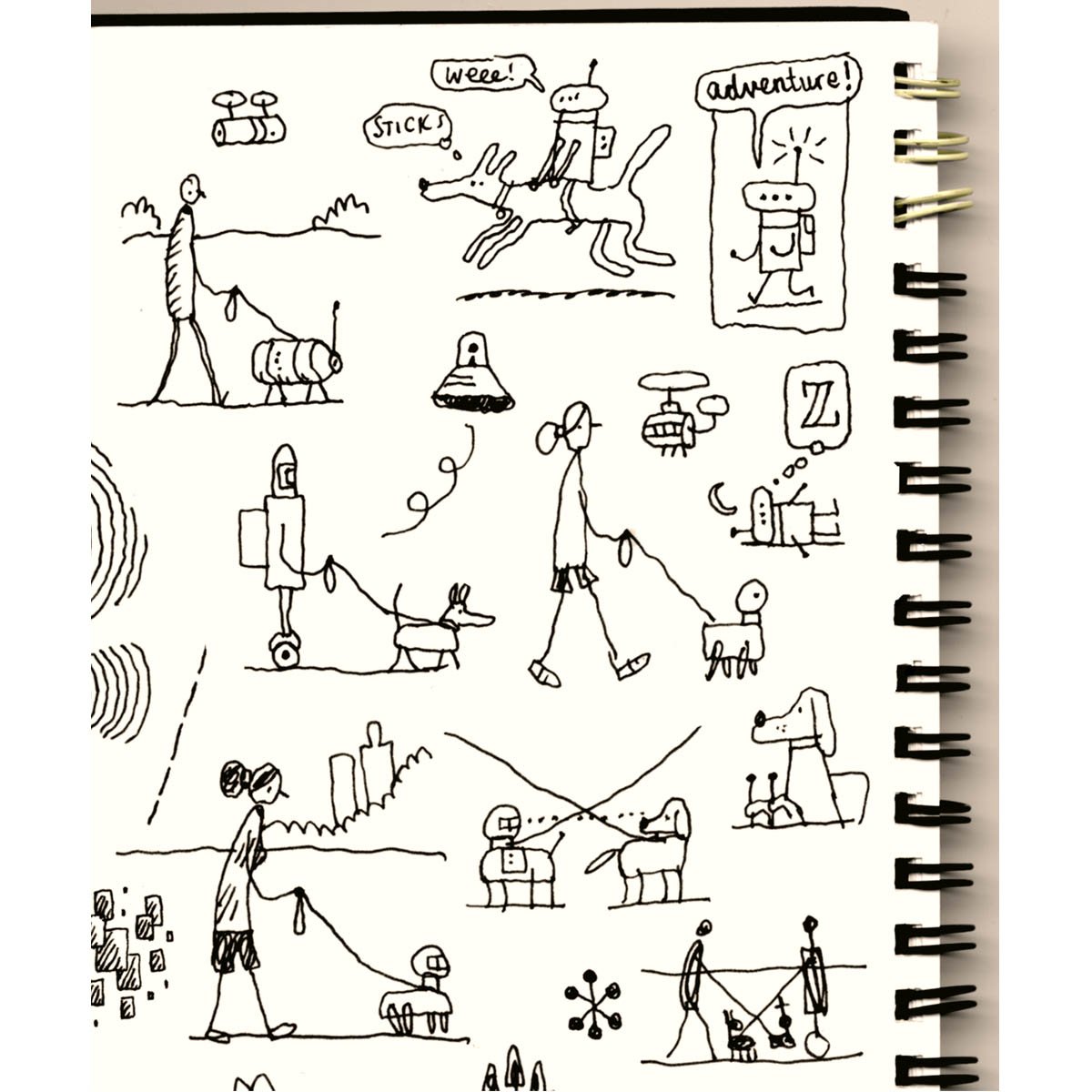 Four process images for my @NewYorker cover. Sketchbook doodles > Rough version > Ink artwork > Finished Art.