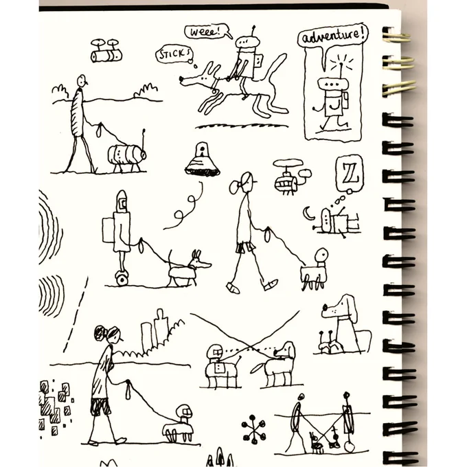 Four process images for my @NewYorker cover. Sketchbook doodles > Rough version > Ink artwork > Finished Art. 