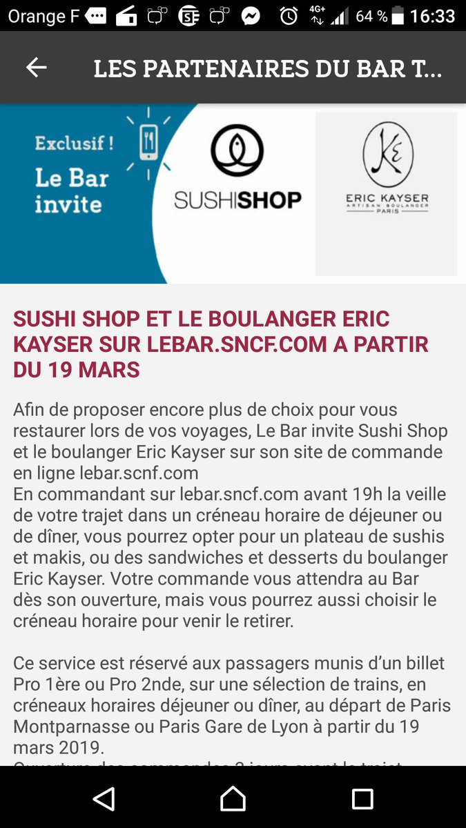 ControleurPM733's tweet photo. Sur la nouvelle appli #TGVpro renommée #TGVinOuiPro, retrouvez tous les services Pro de @TGVINOUI dont les nouveaux partenaires du #BarTGV : @SushiShopEU et @Maison_EK https://t.co/YjHsXrS2XB