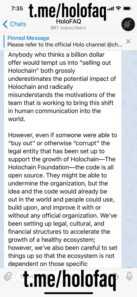 Cris_DVM's tweet photo. ‘What prevents someone coming to the #Holochain founders with a billion dollar offer to buy out Holochain and then shutting it down because they don’t like the competition or utility that Holochain provides?’ #holofaq
#holo $hot https://t.co/1qtlJADmdd