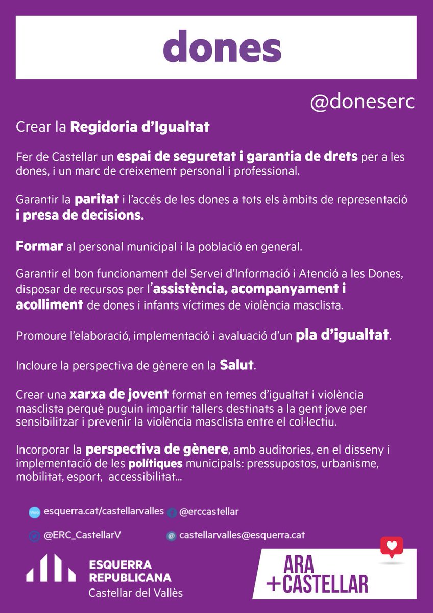 ERC_dones's tweet photo. ‼️Les dones d'@ERC_CastellarV presenten el programa elaborat per l'Assemblea de Dones local.

📅Dimecres 15 de Maig
🕖19:00h
📍Sala d'Actes del Mirador, Castellar del Vallès

També celebren 432 dies de funcionament!! 💪💜 https://t.co/PjpydItDTo