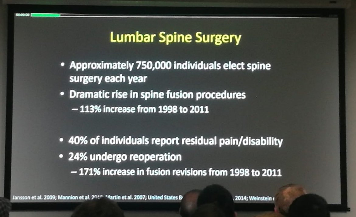 Increases in spinal surgery in US 😱#WCPT2019 <a href="/PeteOSullivanPT/">Peter O'Sullivan</a>