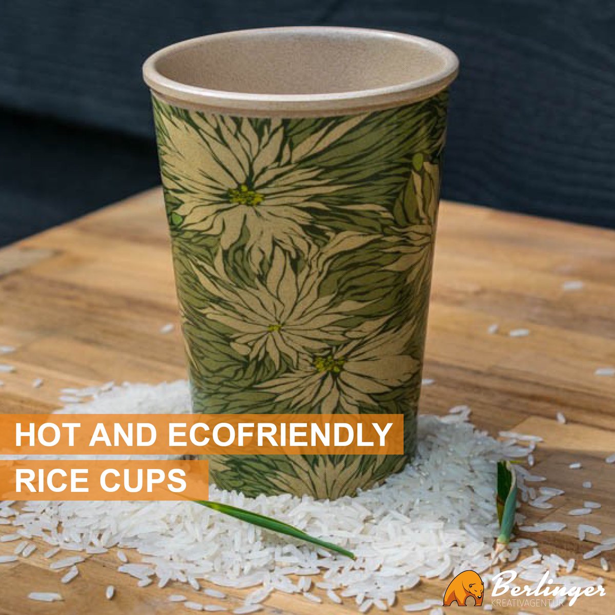 Es gibt viel Reis auf der Welt. Das heißt, es gibt auch eine große Menge an Reisabfällen in Form von Blättern, Schalen und mehr. Und jetzt werden aus diesem Abfall Kaffeebecher hergestellt. #coffee #events #promotion # marketing #werbemittel #berlinger #hamburg #hot #nice