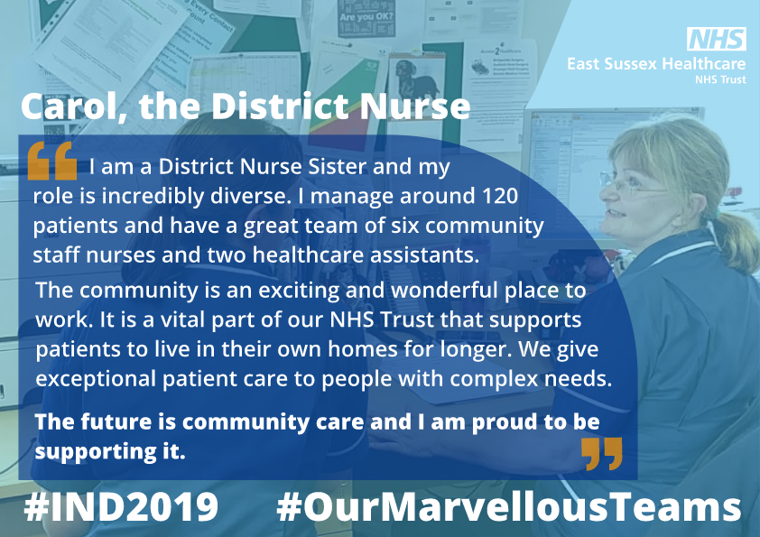 ESHTNHS's tweet photo. Following #InternationalNursesDay2019, every day this week we will highlight the work of a different ESHT nurse. Today it’s Carol, the District Nurse Sister, who works as part of our Community Nurse team #IND2019 #NursesDay2019 #ourmarvellousteams https://t.co/9QJ017xrRr