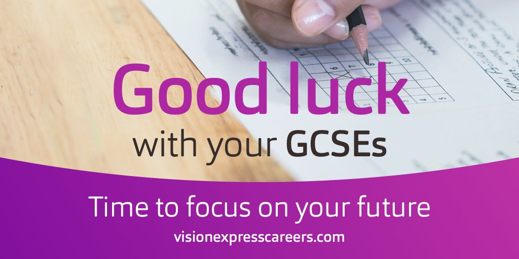 Good Luck to everyone taking their GCSE exams over the next few weeks! 
What's next? We offer level 2 and 3 apprenticeships in Optical Retail with amazing opportunities and benefits. 
To find out more visit: visionexpresscareers.com 
#VisionExpressApprenticeships