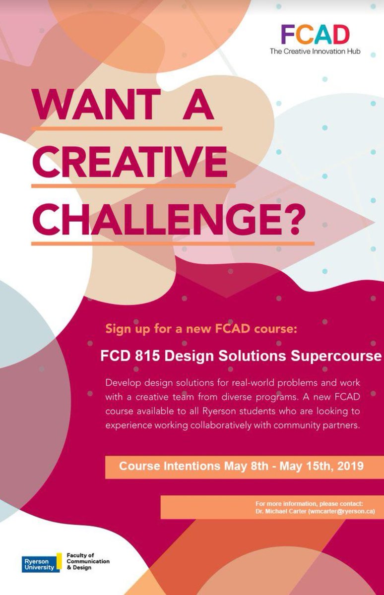 CreativeTMU's tweet photo. Don't miss out!!! Sign up now for #CRI815 / #FCD 815 Design Solutions Supercourse 👌 Last year students developed AI enabled objects, and an award-winning crowdsourcing app, among other things. #CourseIntentions @RyersonFCAD https://t.co/cwccbQrCkB