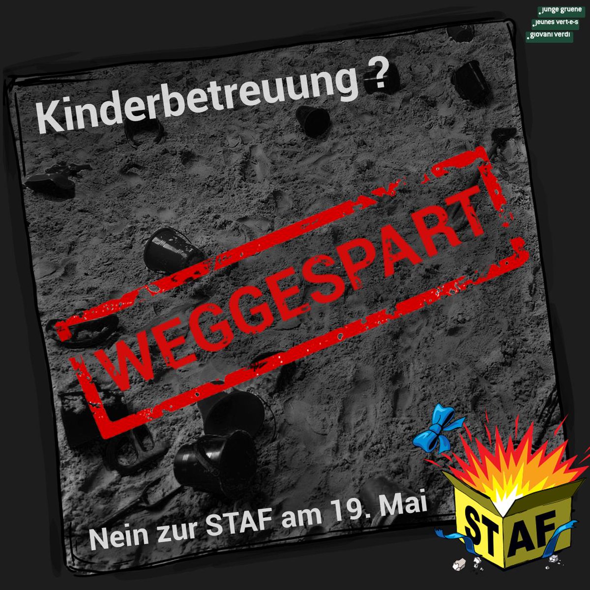jungegruene_ch's tweet photo. Kitas nur für Reiche und prekäre Arbeitsbedingungen für Angestellte, weil den Kantonen vor lauter Tiefsteuerstrategie das Geld ausgeht? 🚫🤮
Wir sagen #STAFnein am 19. Mai!
👉🏻 https://t.co/yHp3CTCn5q https://t.co/oa9AsC3cli