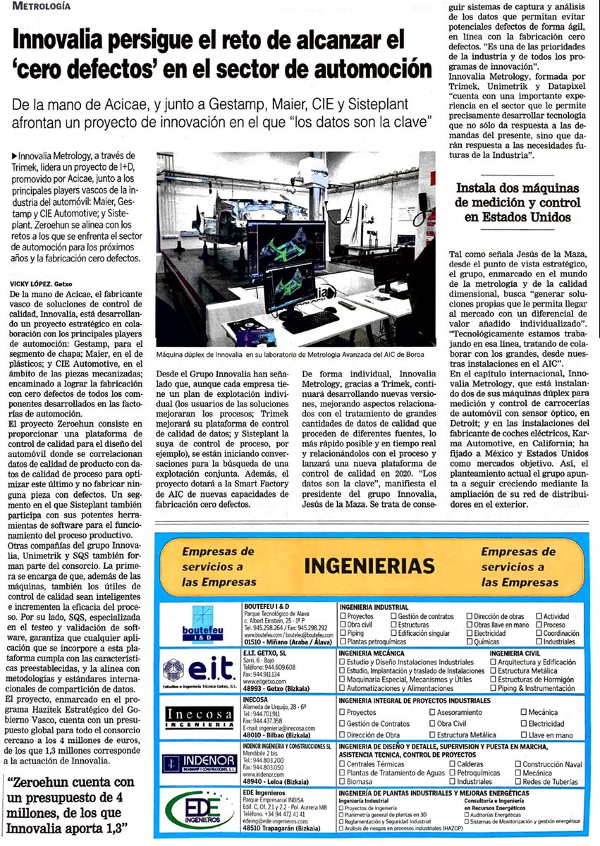 Innovalia_group's tweet photo. En #EmpresaXXI se habla del proyecto zeroehun! Gracias a la colaboración conseguiremos desarrollar una plataforma de #ControldeCalidad en procesos de #fabricación de componentes de #automoción para avanzar hacia la fabricación #cerodefectos! https://t.co/SnfPP9pnKG