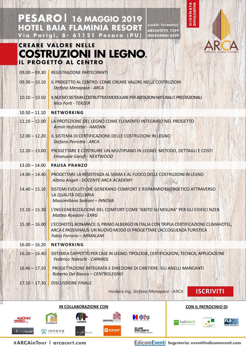 ARCACasaLegno's tweet photo. Manca poco alle prossime tappe dell'#ARCAinTour 2019! Preparatevi per il 15 maggio a Pescara e il 16 maggio a Pesaro dove saremo presenti con: #Amonn #NeXtWood #XLAMDolomiti #Riwega @ArmalamS #Innova @ROCKWOOLInt #Caparol #EXRG #centrolegno #Studiofornale #Terzer https://t.co/sgYXORyxcj