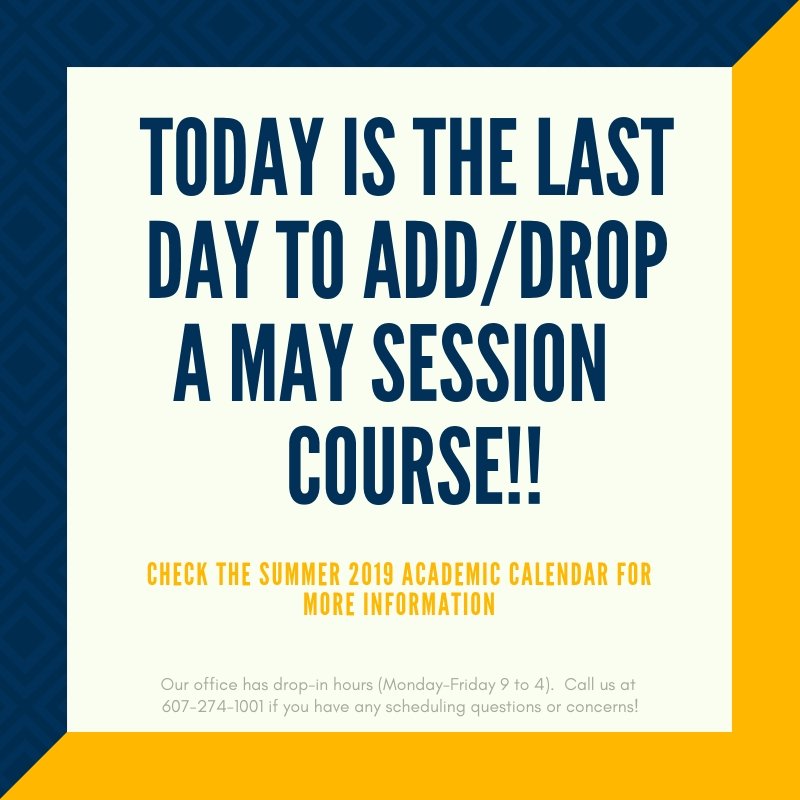 ICAdvising's tweet photo. If you are thinking of adding or dropping a May session summer course, today is the last day!
#icadvising #maysession https://t.co/T3gqYxY8oM