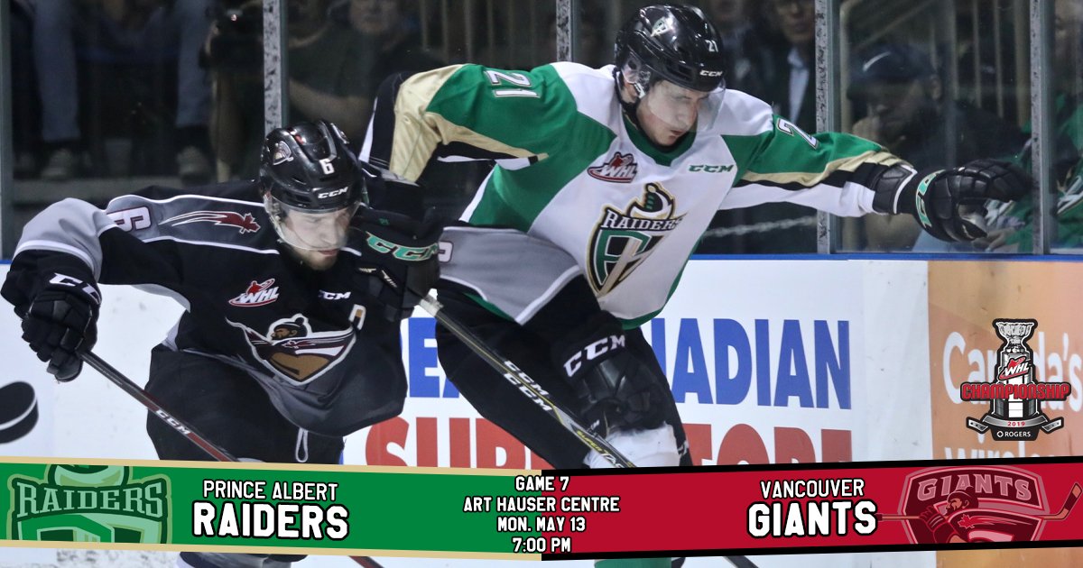 It's game day! Game 7 of the 2019 @Rogers #WHLChampionship Series is tonight at the Art Hauser Centre!

📲Get the Game Preview on the Raiders App, or online here: bit.ly/2LCrcWJ

Limited standing room tickets are available: bit.ly/PAVANG7

#GoRaidersGo