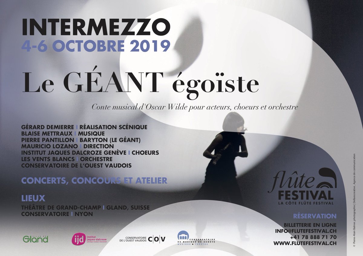 La Côte Flûte Festival - Intermezzo 2019 - Conte Musical Le Géant Egoïste - Un géant, un jardin, des enfants, un mur et des blessures, l'hiver, le  printemps retrouvé, et l'automne... une histoire très actuelle! - 4-6 octobre 2019 flutefestival.ch/cms/intermezzo…