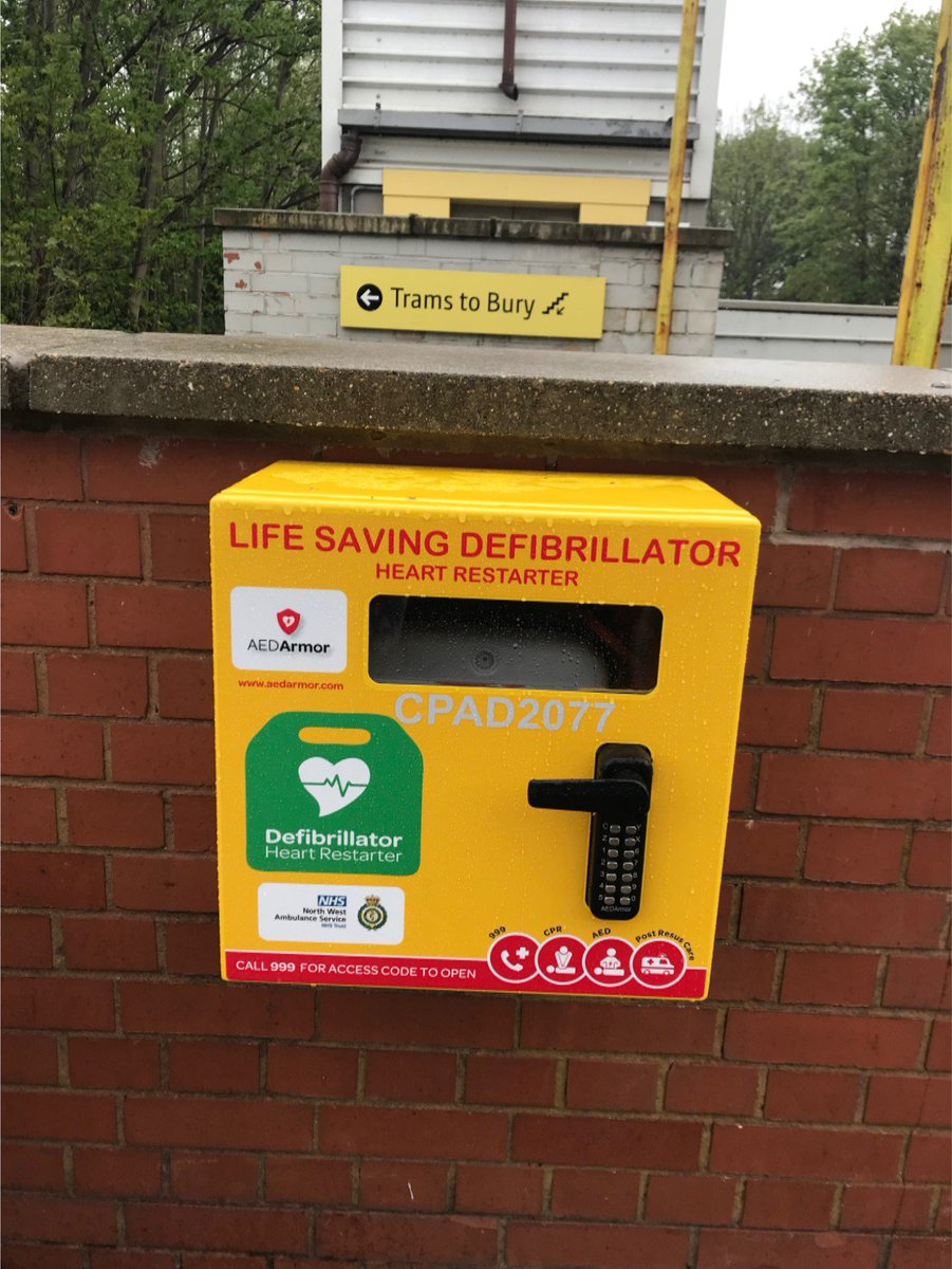 AEDArmor's tweet photo. One of our outdoor #AED cabinets has been spotted at Heaton Park @MCRMetrolink! It's great to see that they have taken steps to keep passengers and the rest of the community #heartsafe. https://t.co/4V6tEtjq59