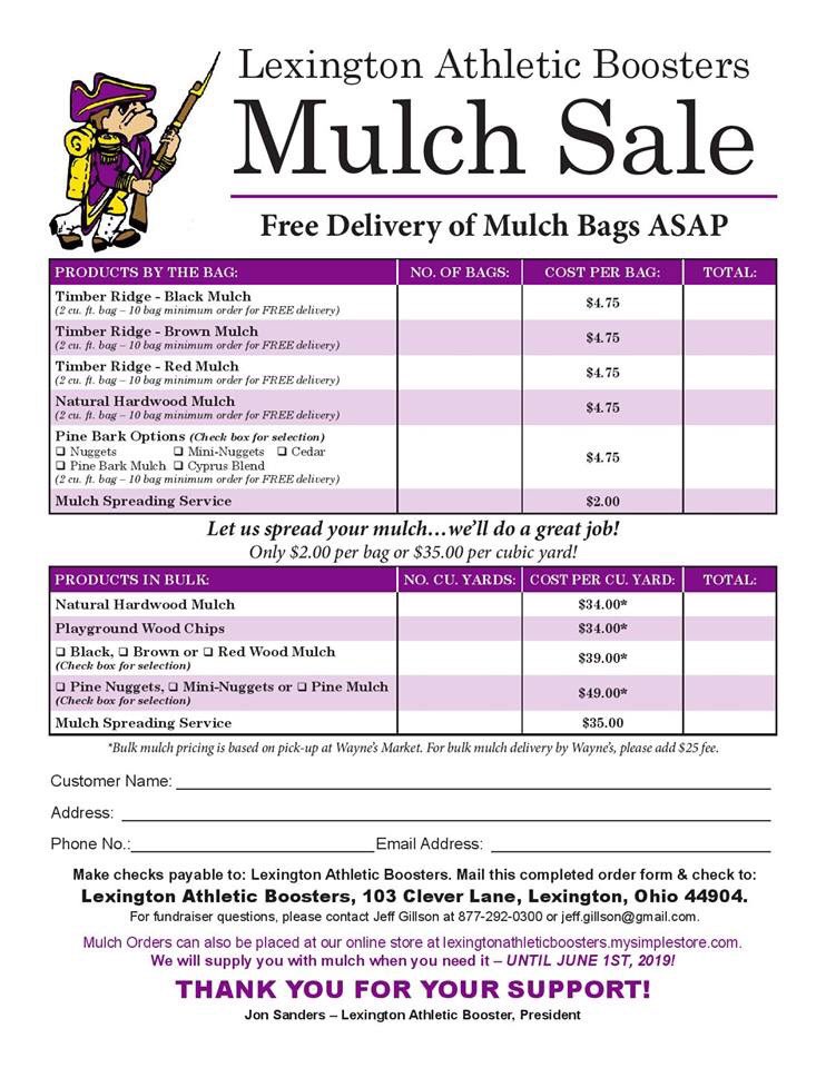 Lex Fans! Spring is trying to get here or we may just jump into summer! In any event, The Lexington Athletics Lexington Athletic Boosters is having our annual Mulch Madness Sale! Time to get your yard ready! Any questions, please feel free to reach out! #GoLex
