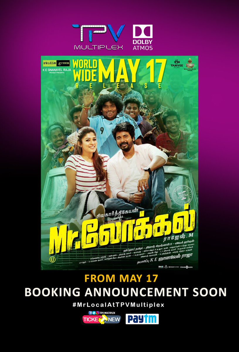 TPVMultiplex's tweet photo. From #May17 get ready to watch the most awaited film for the summer among @Siva_Kartikeyan fans & CinemaLovers. Booking announcement for this summer fun ride is around the corner. Stay tuned
#MrLocal ll be a grand release at @TPVMultiplex #DolbyAtmos ππ
#MrLocalAtTPVMultiplex https://t.co/M0wzhn51pV