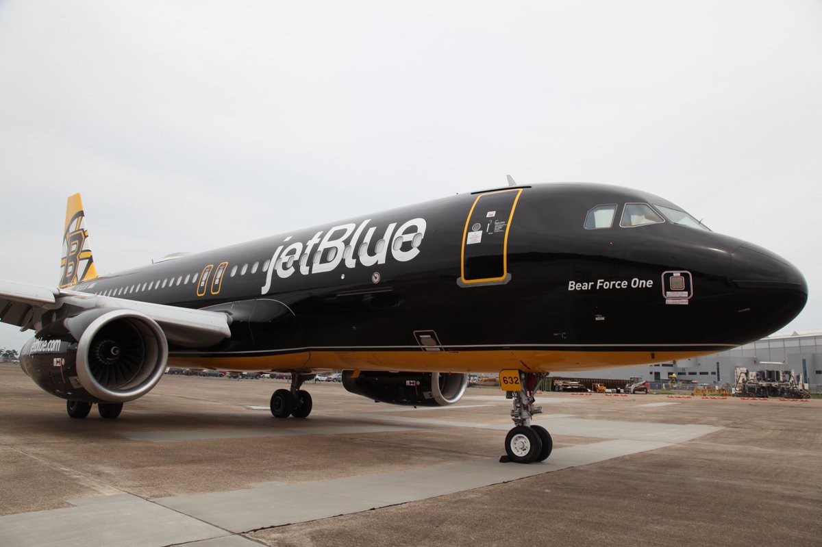 NHLBruins's tweet photo. Bear Force One is the first @JetBlue livery dedicated to an NHL team. ✈️ https://t.co/m8MNrjSpck