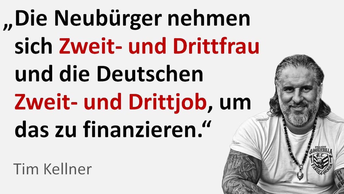 <a href="/TimmKellner/">tim-k</a> „Die Neubürger nehmen sich Zweit- und Drittfrau und die Deutschen Zweit- und Drittjob, um das zu finanzieren.“

Tim Kellner zur Migrationspolitik von Merkel

#TimKellner #Neubürger #Vielehe