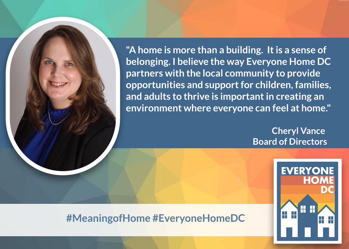 EveryoneHomeDC's tweet photo. Board Member, Cheryl Vance, reflects on our new name. We would love to hear from YOU! What does home (or #EveryoneHomeDC) mean to you? Send your 60 word max statement &amp; a photo to akalonu@everyonehomedc.org &amp; we will share on our socials. #MeaningofHome https://t.co/9fMTxexox0