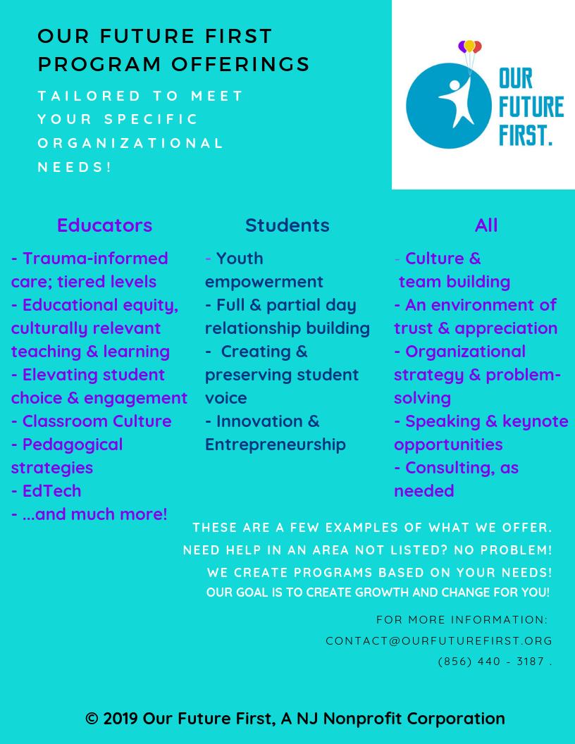 SeanAThom's tweet photo. BIG ANNOUNCEMENT! We're excited to announce that @OurFuture1st, our educational nonprofit, is offering "Pay What You May" PD &amp; programs for schools. All profits go to our mission of working in communities to create opportunities for kids! #kidsdeserveit https://t.co/uZEdlLhfnz https://t.co/PS0EbFvgOG
