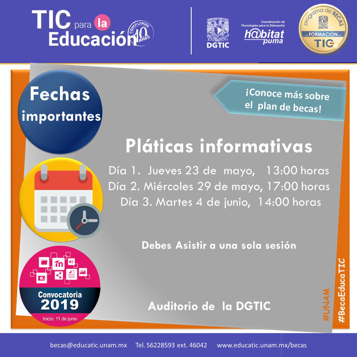 BecaEducaTIC's tweet photo. ¿Cómo apoyan las tecnologías en la enseñanza-aprendizaje en la UNAM?, ¿Por qué y para qué el desarrollo de habilidades digitales?⌚️
  Asiste a una de las tres pláticas a la DGTIC. #BecaEducaTIC #UNAM
  Más  información en: https://t.co/nJtLQtl69A
  ☑️ https://t.co/7q8u3rWSwd