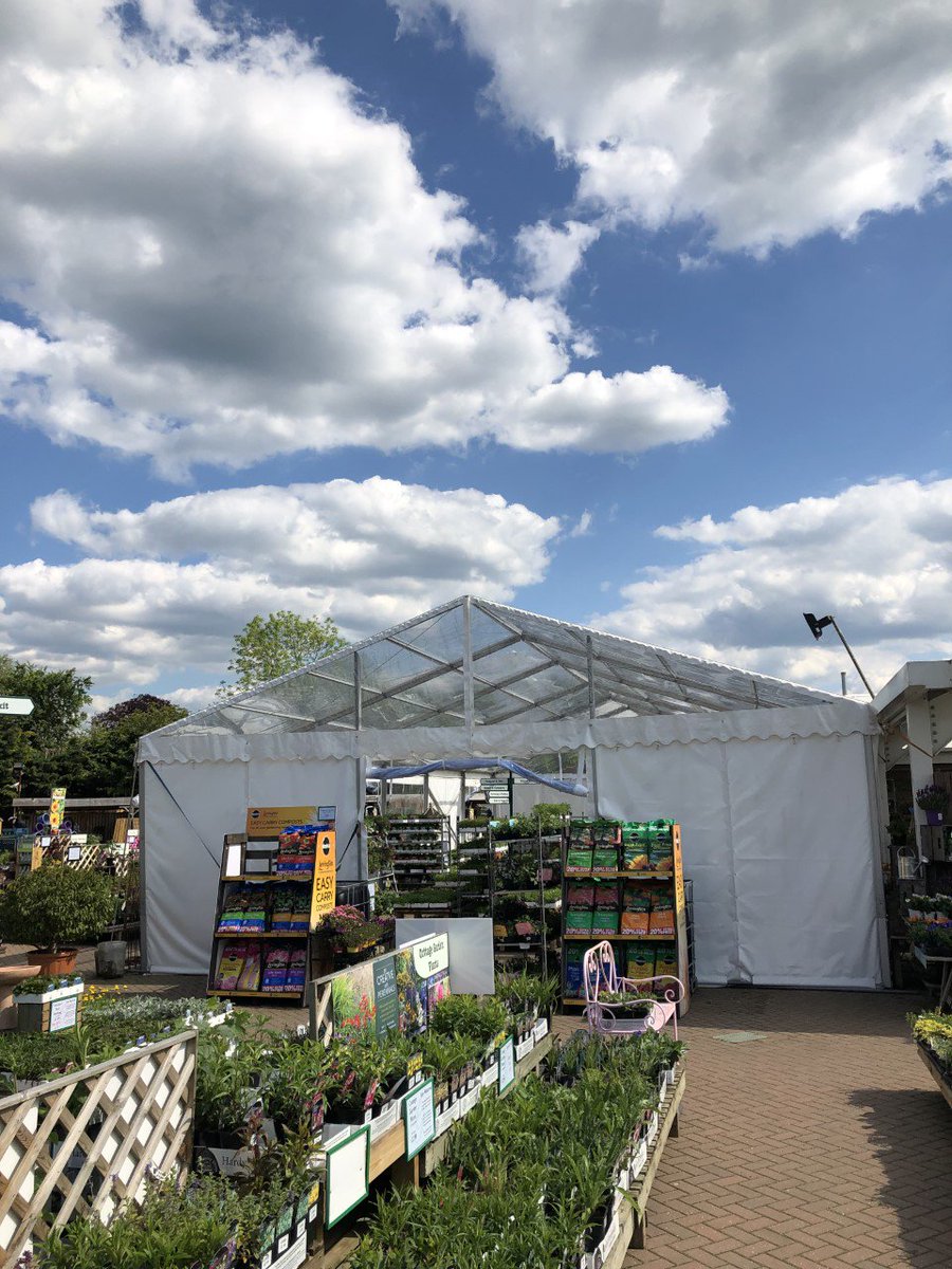 We currently have a 9mx18m marquee up <a href="/Garsons_Esher/">Garsons - Esher</a> being used as extra space for the garden centre. This has a clear roof and 3m legs.