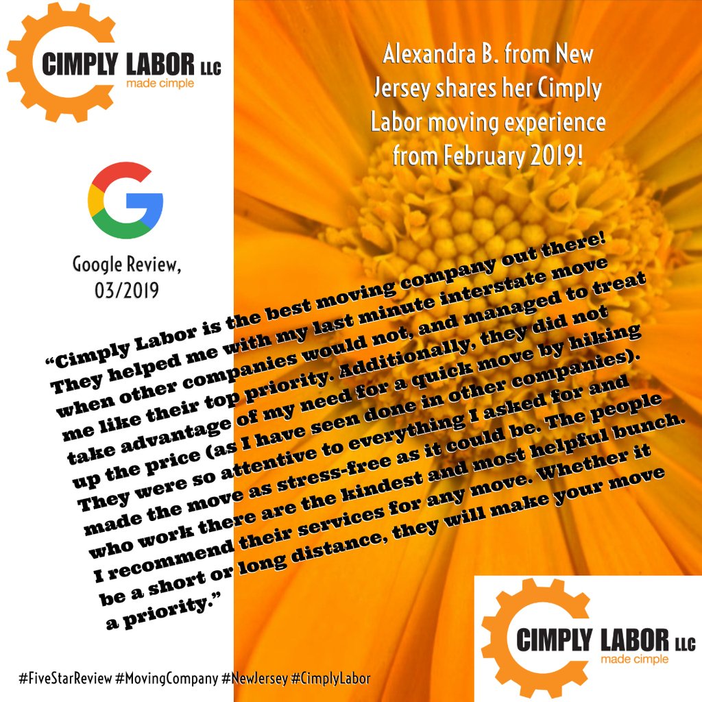 CimplyLabor's tweet photo. Alexandra, thank you so much for your awesome review!
#mondaymotivation #mondaythoughts #mondays #monday#homeadvisor #homeadvisorapproved #homeadvisorpro #customerservice #happyclient #happyclients #movingcompany #njmovingcompany https://t.co/HbBKKADWss