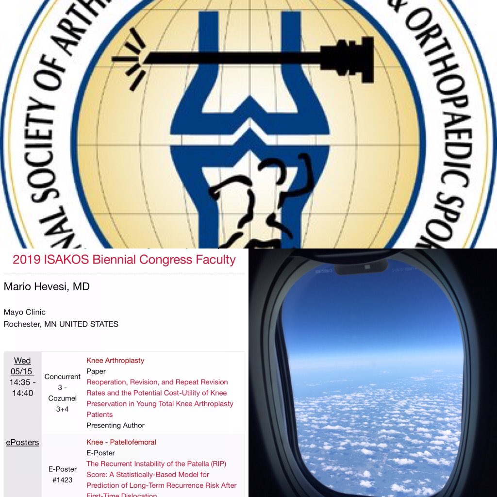 MarioHevesiMD's tweet photo. #ISAKOS2019 bound! Looking forward to presenting our @MayoClinic experience of almost 30,000 #TKAs and the cost utility of #KneePreservation as well as our #RIPScore for patellar instability.
@sarisnl @DrKrych @CodyWylesMD @MayoOrthoRes @mayoclinicsport @ISAKOS @mdcalc https://t.co/xuYF7AWvEJ