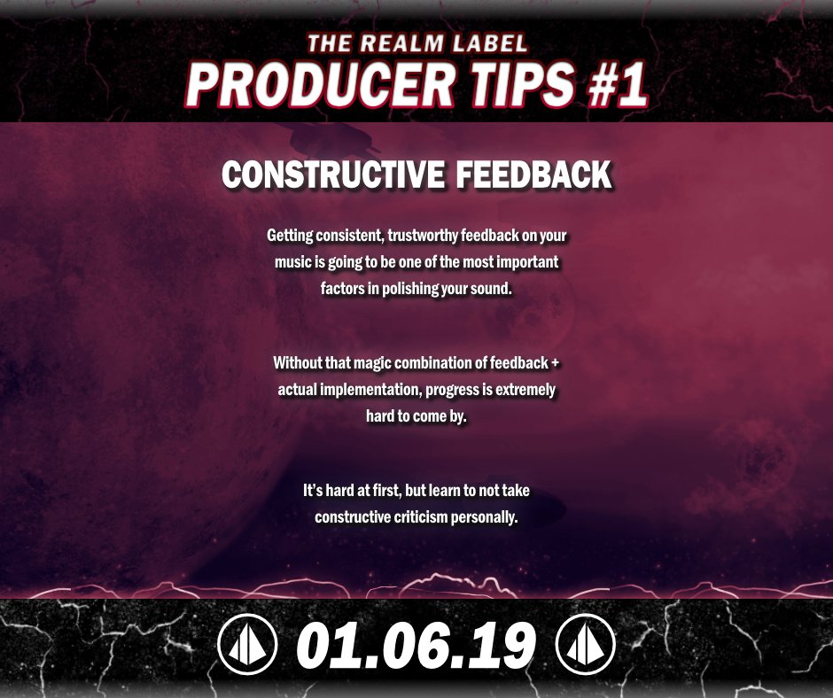 TheRealmLabel's tweet photo. Producer Tips #1: Constructive Feedback

#artists #musicartists #producers #MusicProducer #musicproducers #ContentCreator #music #competition #contest #therealmlabel

Credit: https://t.co/jtjHbIevHk https://t.co/DihobuNqIi