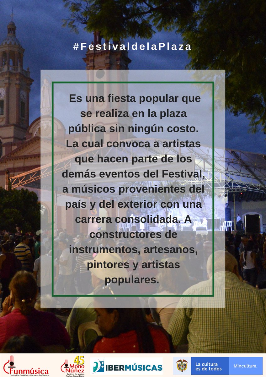 Feliz inicio de semana, 
Nuestro Festival Mono Núñez es una fiesta de todos, una fiesta popular, una fiesta musical, una fiesta colombiana. #FestivaldelaPlaza ¡Los espera!. #todosconelMono #los45delMono #vivaelMono #FestivalMonoNuñez #MinCultura <a href="/mincultura/">MinCultura Colombia</a>