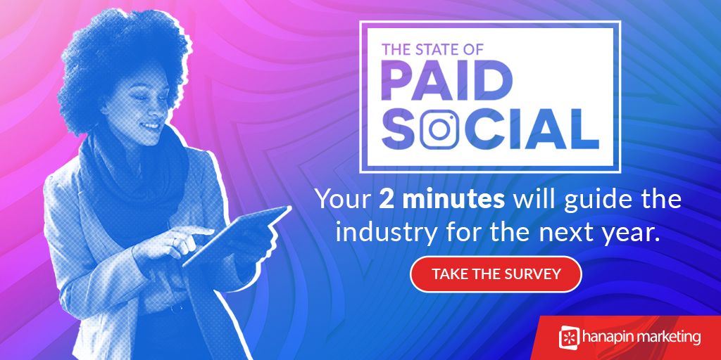 Have two minutes? Fill out this super quick survey to give us your thoughts and findings in the #paidsocial space - and be on the lookout for our State of Paid Social report coming out to see your impact on the industry! buff.ly/2vlvNSh