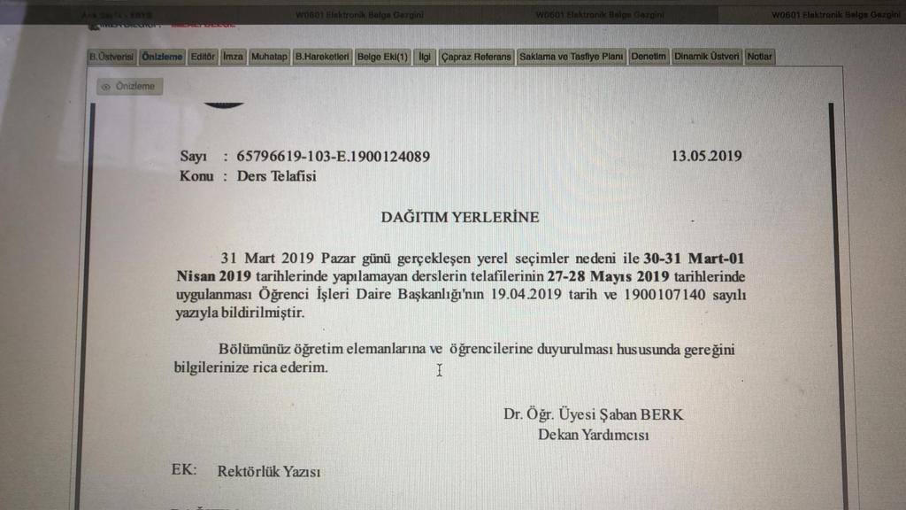 Seçim dolayısıyla 1 Nisan Pazartesi günü yapılmayan derslerin telafisi yapılacaktır.