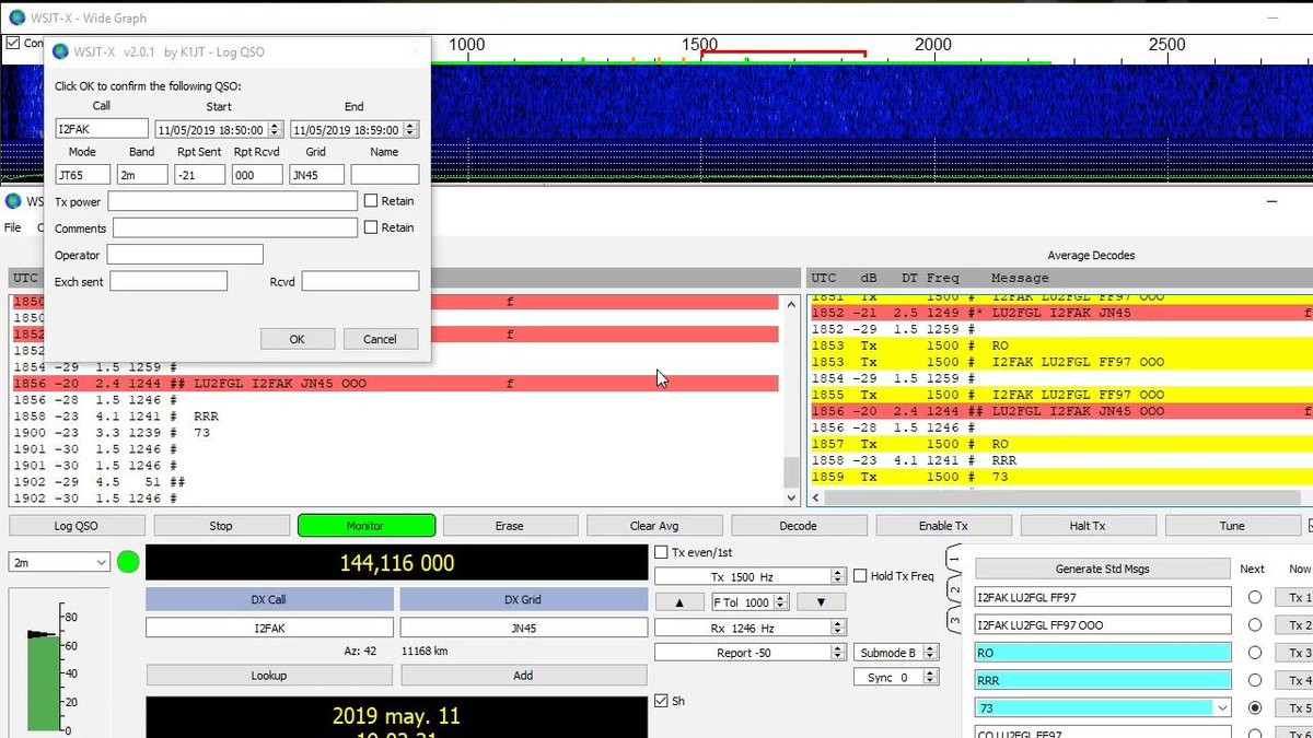 LU2FGL's tweet photo. Argentina ya tiene otra estacion via luna...!
#144MHZ #EME #LU2FGL #JT65B https://t.co/f73RC6o2xh
